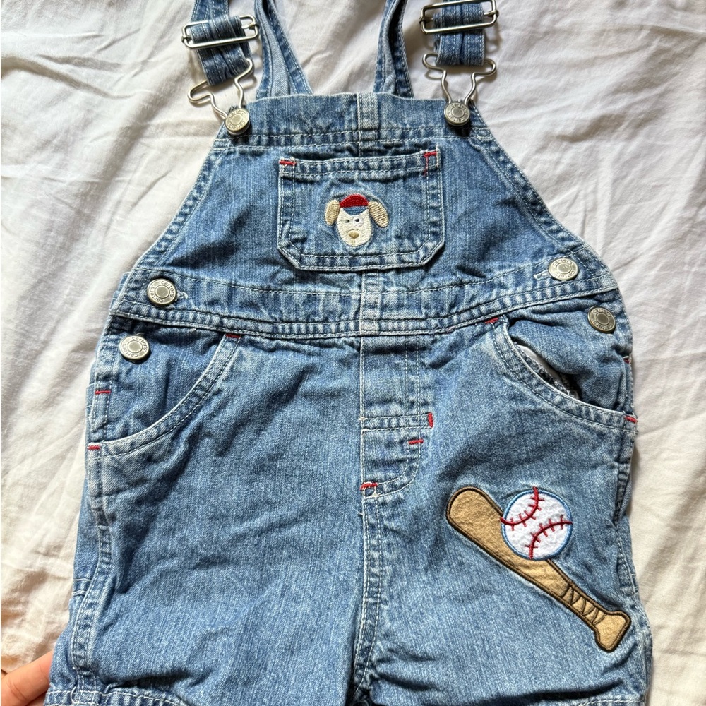 Carters Denim Overalls with Baseball and Dog Embroidery
